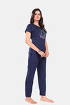 Sweet Moon Polyester Cotton Loungewear Set - Navy Blue  — thumbnail 3